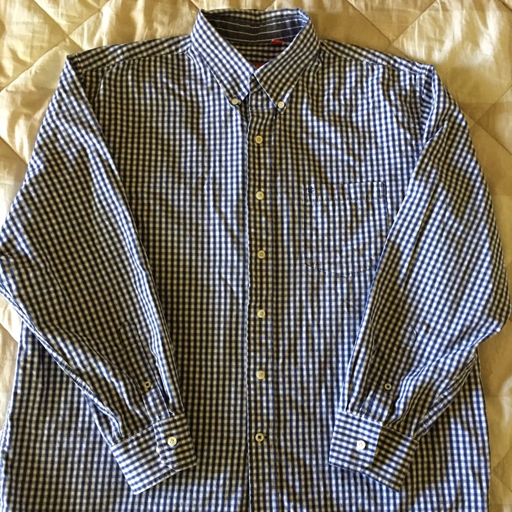 Men's Izod blue check button down casual dress shirt size XL